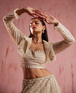 Roqa-Aiden Ivory Lehenga And Jacket Set-INDIASPOPUP.COM