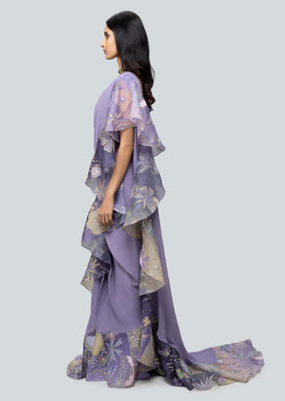 Aisha Rao-Tarika Amethyst Draped Ruffle Sari And Blouse-INDIASPOPUP.COM