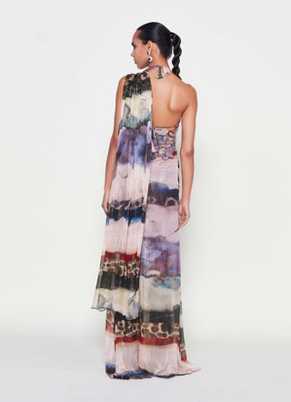 Nola Mist Purple Pre-Draped Sari And Bralette by Aisha Rao, available on Indiaspopup.com