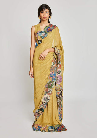 Aisha Rao-Serra Mustard Sari And Blouse-INDIASPOPUP.COM