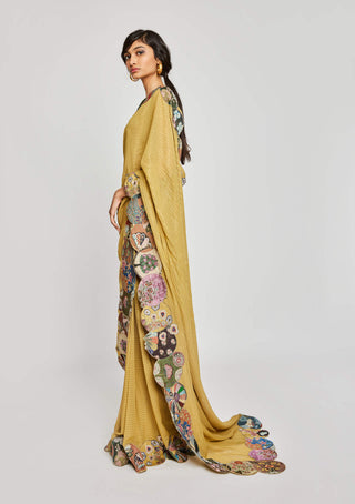 Aisha Rao-Serra Mustard Sari And Blouse-INDIASPOPUP.COM