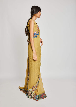 Aisha Rao-Serra Mustard Sari And Blouse-INDIASPOPUP.COM