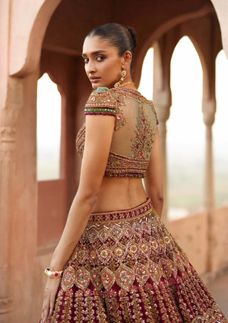 Roqa-Red Amaira Lehenga Set-INDIASPOPUP.COM