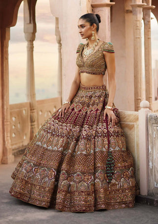 Roqa-Red Amaira Lehenga Set-INDIASPOPUP.COM