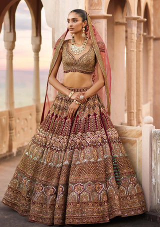 Roqa-Red Amaira Lehenga Set-INDIASPOPUP.COM