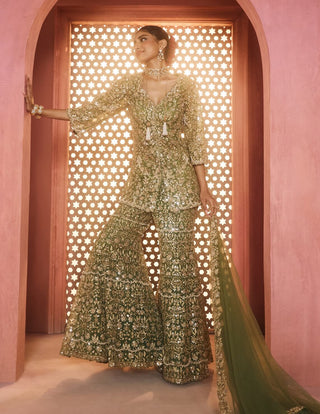 Zainab mehendi green kurta and sharara set