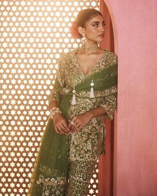 Zainab mehendi green kurta and sharara set