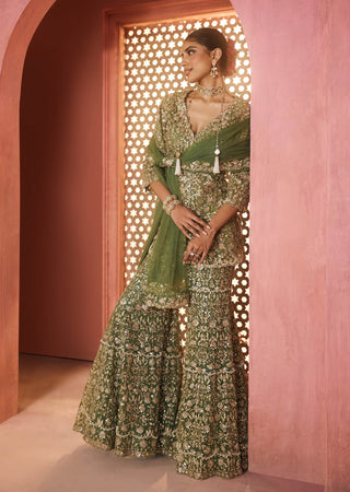 Zainab mehendi green kurta and sharara set