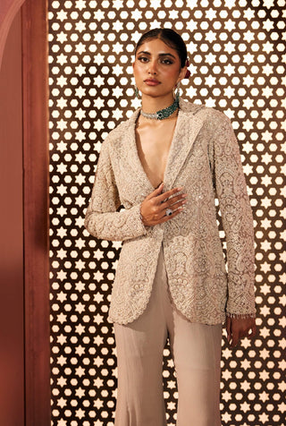 Afareen gray blazer jacket and sharara
