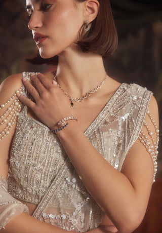 Roqa Aquila Draped Ivory Sari And Blouse available on indiaspopup