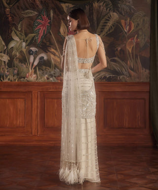 Roqa Aquila Draped Ivory Sari And Blouse available on indiaspopup