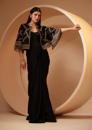 Roqa-Ariaana Black Drape Gown And Jacket-INDIASPOPUP.COM