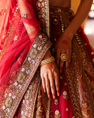 Roqa-Red Azara Lehenga Set-INDIASPOPUP.COM