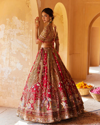 Roqa-Red Azara Lehenga Set-INDIASPOPUP.COM