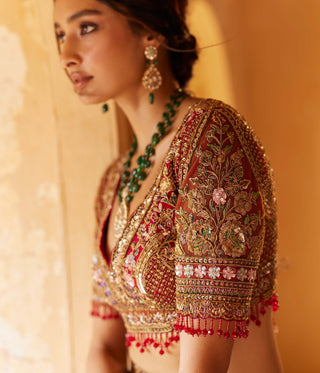 Roqa-Red Azara Lehenga Set-INDIASPOPUP.COM