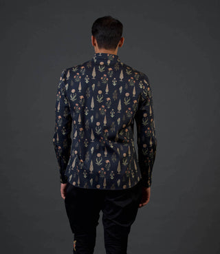 Balance By Rohit Bal Men-Black Mughal Printed Shirt-INDIASPOPUP.COM