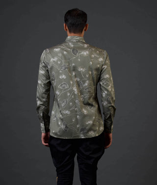Balance By Rohit Bal Men-Silver Gray Lotus Digital Printed Shirt-INDIASPOPUP.COM