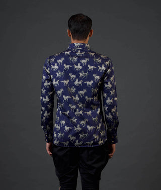 Balance By Rohit Bal Men-Indigo Horse Printed Shirt-INDIASPOPUP.COM