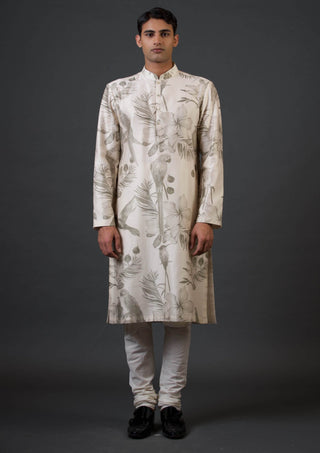 Balance By Rohit Bal Men-Ivory Bird Digital Printed Kurta And Churidar-INDIASPOPUP.COM