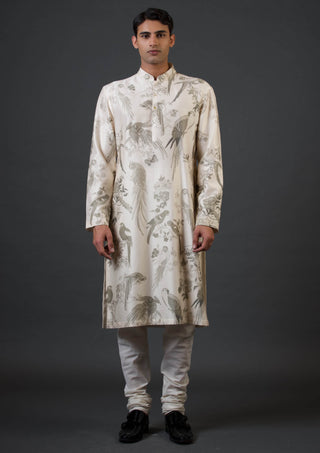 Balance By Rohit Bal Men-Ivory Bird Printed Kurta And Churidar-INDIASPOPUP.COM