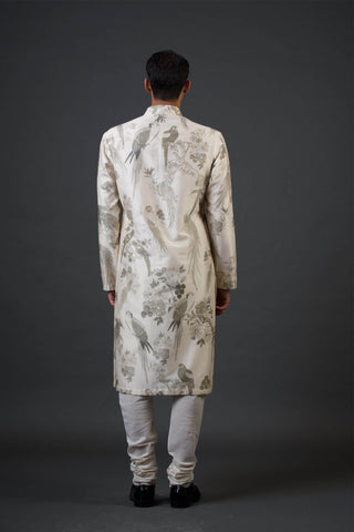 Balance By Rohit Bal Men-Ivory Bird Printed Kurta And Churidar-INDIASPOPUP.COM