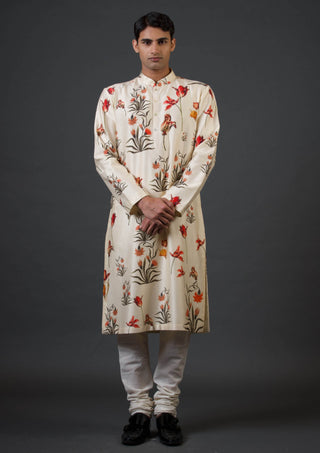 Balance By Rohit Bal Men-Ivory Floral Printed Kurta And Churidar-INDIASPOPUP.COM