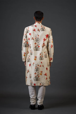 Balance By Rohit Bal Men-Ivory Floral Printed Kurta And Churidar-INDIASPOPUP.COM