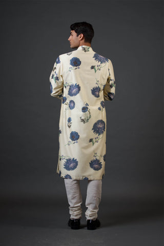 Balance By Rohit Bal Men-Ivory Floral Kurta And Churidar-INDIASPOPUP.COM