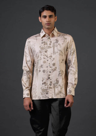 Balance By Rohit Bal Men-Beige Bird Printed Shirt-INDIASPOPUP.COM
