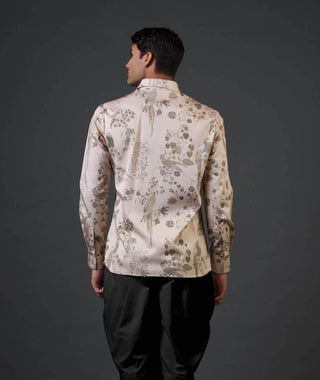 Balance By Rohit Bal Men-Beige Bird Printed Shirt-INDIASPOPUP.COM