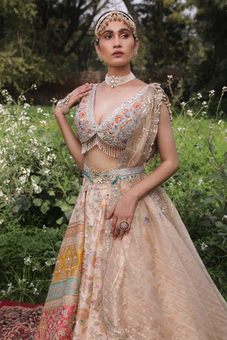 Beige Banarasi Lehenga Set by Aditi Gupta available on Indiaspopup.com