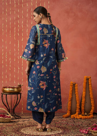 Blue Ramani Chintz Long Kurta Set by Shivani Bhargava available on Indiaspopup.com