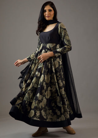 Balance By Rohit Bal-Black Printed Anarkali Set-INDIASPOPUP.COM