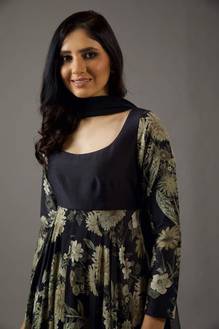 Balance By Rohit Bal-Black Printed Anarkali Set-INDIASPOPUP.COM