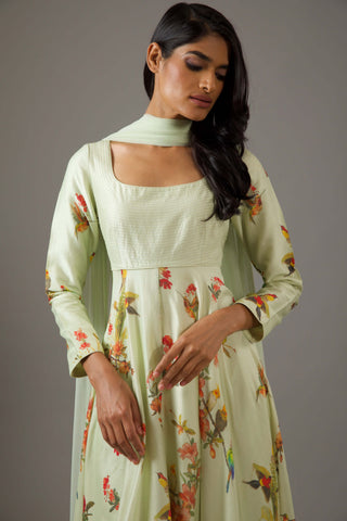 Balance By Rohit Bal-Mint Green Printed Anarkali Set-INDIASPOPUP.COM