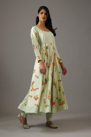 Balance By Rohit Bal-Mint Green Printed Anarkali Set-INDIASPOPUP.COM