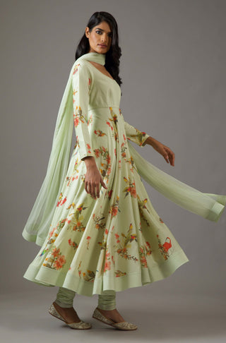 Balance By Rohit Bal-Mint Green Printed Anarkali Set-INDIASPOPUP.COM