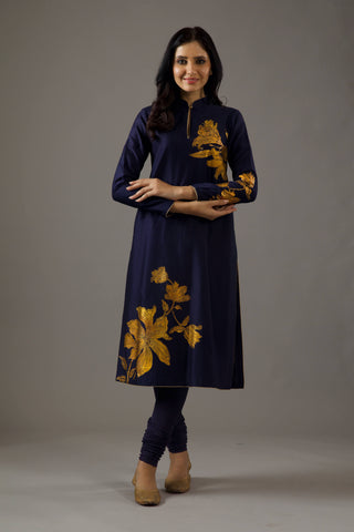Balance By Rohit Bal-Indigo Blue Foil Tunic Set-INDIASPOPUP.COM