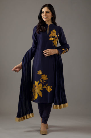 Balance By Rohit Bal-Indigo Blue Foil Tunic Set-INDIASPOPUP.COM
