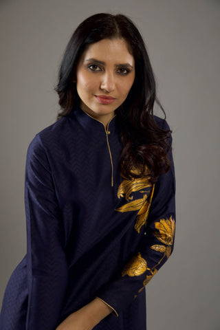 Balance By Rohit Bal-Indigo Blue Foil Tunic Set-INDIASPOPUP.COM