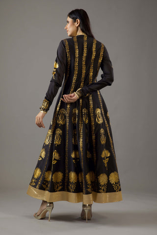Balance By Rohit Bal-Black Foil Kalidar Kurta Set-INDIASPOPUP.COM