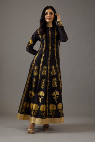 Balance By Rohit Bal-Black Foil Kalidar Kurta Set-INDIASPOPUP.COM