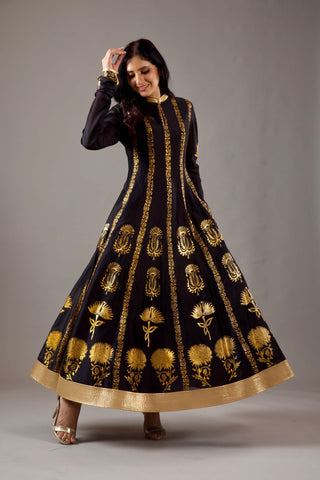 Balance By Rohit Bal-Black Foil Kalidar Kurta Set-INDIASPOPUP.COM