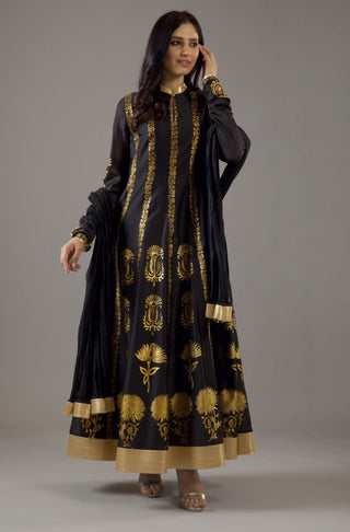 Balance By Rohit Bal-Black Foil Kalidar Kurta Set-INDIASPOPUP.COM