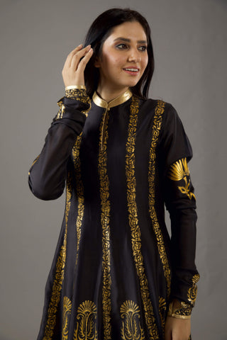 Balance By Rohit Bal-Black Foil Kalidar Kurta Set-INDIASPOPUP.COM