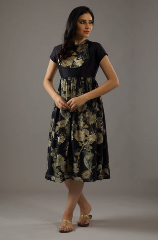 Balance By Rohit Bal-Black Printed Fitted Dress-INDIASPOPUP.COM
