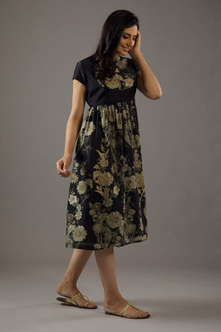 Balance By Rohit Bal-Black Printed Fitted Dress-INDIASPOPUP.COM