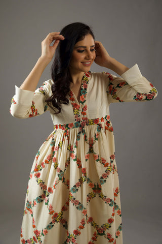 Balance By Rohit Bal-Ivory Chanderi Printed Dress-INDIASPOPUP.COM