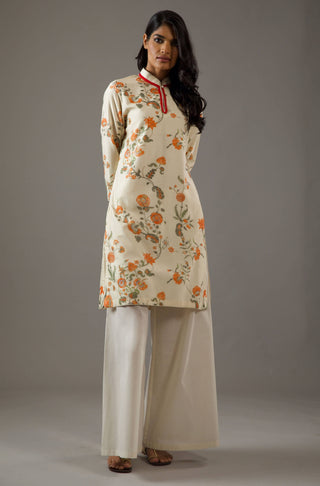 Balance By Rohit Bal-Ivory Chanderi Printed Tunic And Palazzo-INDIASPOPUP.COM