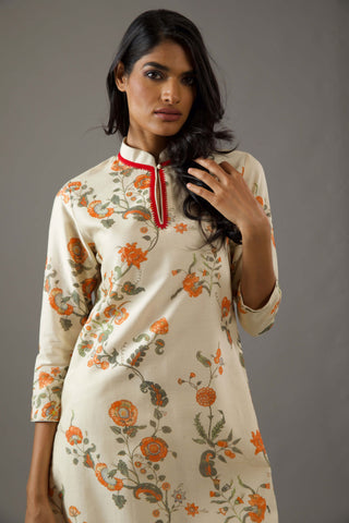 Balance By Rohit Bal-Ivory Chanderi Printed Tunic And Palazzo-INDIASPOPUP.COM
